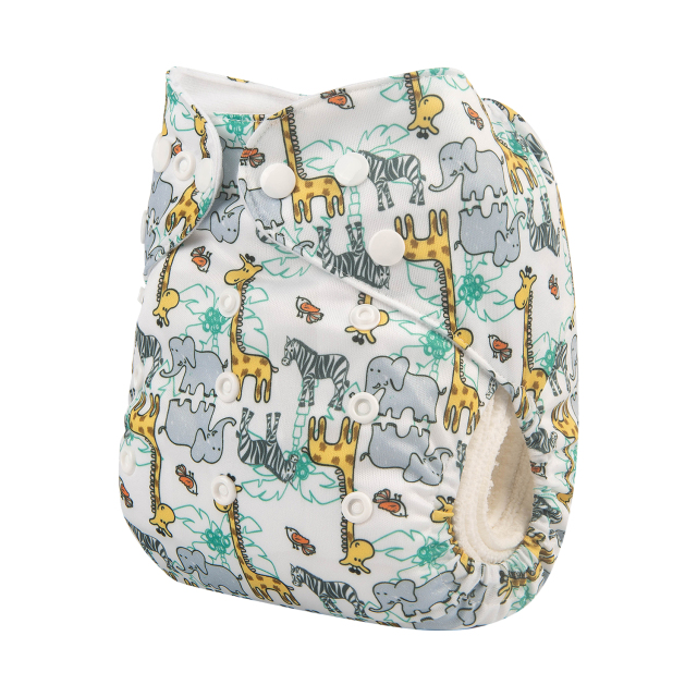 ALVABABY One Size Print Pocket Cloth Diaper -Giraffe&Elephant(H268A)