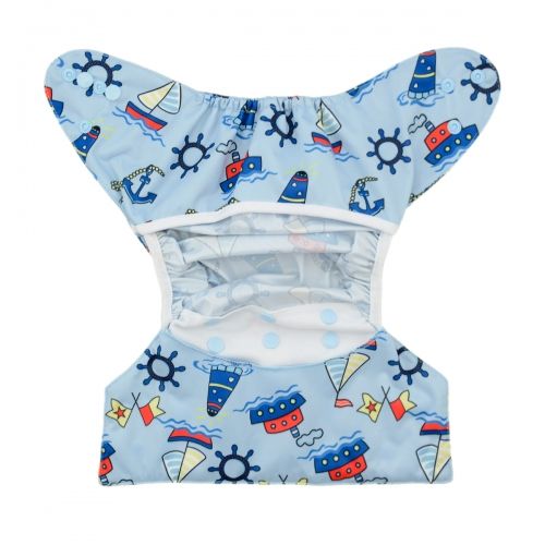 ALVABABY Diaper Cover with Double Gussets Blue Boat(DC-YA126)