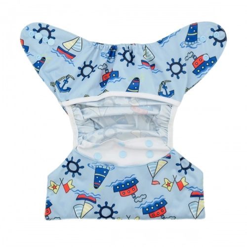 ALVABABY Diaper Cover with Double Gussets Blue Boat(DC-YA126)