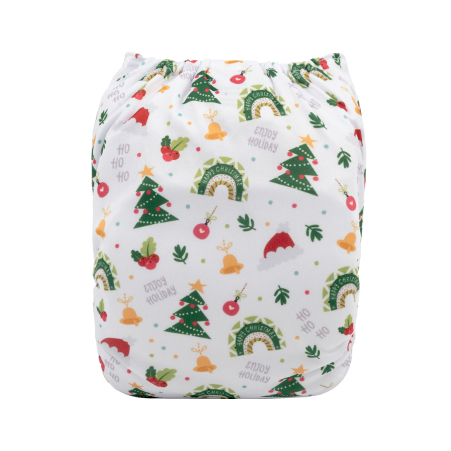 ALVABABY Christmas One Size Positioning Printed Cloth Diaper -Christmas tree and Christmas hat (QD50A)