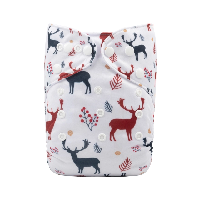 ALVABABY Christmas One Size Positioning Printed Cloth Diaper -Elk (QD48A)