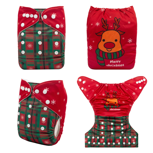 ALVABABY Christmas One Size Positioning Printed Cloth Diaper (QD53A)