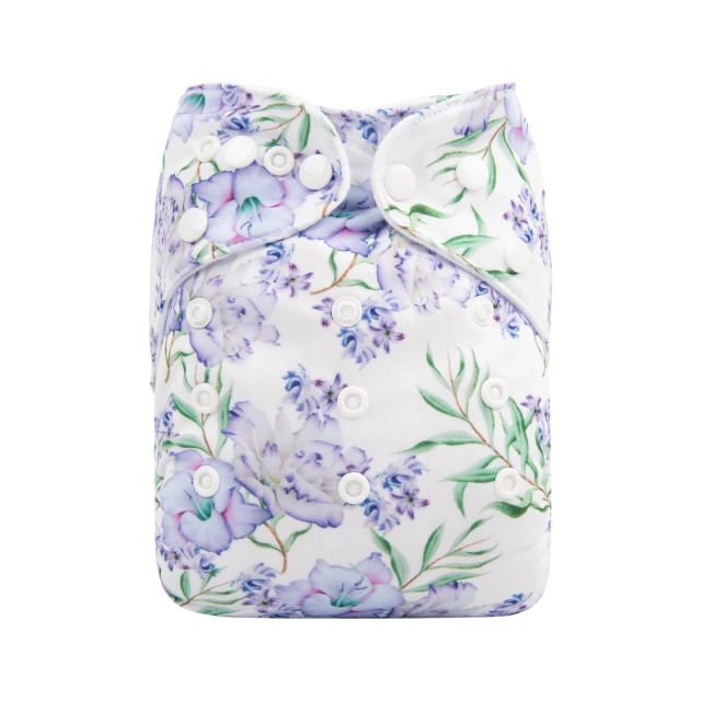 ALVABABY One Size Print Pocket Cloth Diaper -Purple flowers(H308A)