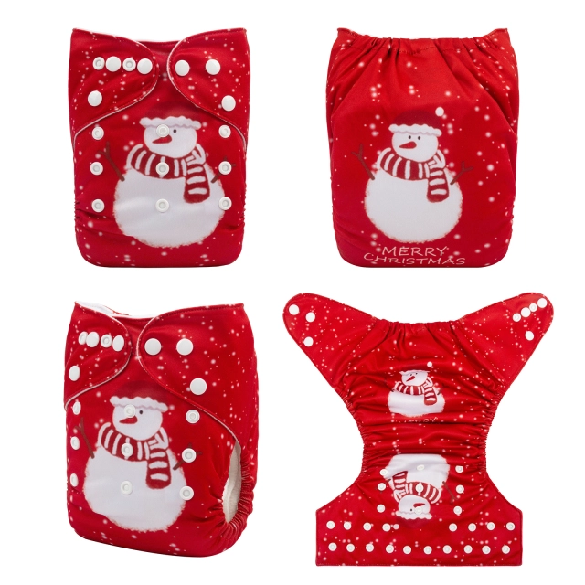 ALVABABY Christmas One Size Positioning Printed Cloth Diaper -Snowman (QD58A)