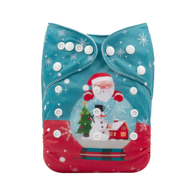 ALVABABY Christmas One Size Positioning Printed Cloth Diaper -Santa claus and snowman (QD57A)
