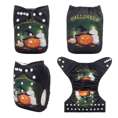 ALVABABY Halloween One Size Positioning Printed Cloth Diaper pumpkin lantern  (QD37A)