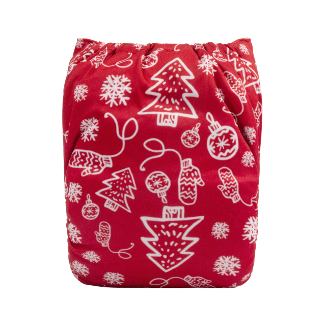 ALVABABY Christmas One Size Print Pocket Cloth Diaper -Christmas tree and snowflakes(Q74A)