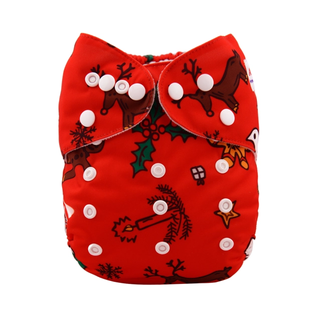 ALVABABY Christmas One Size Print Pocket Cloth Diaper -Elk, dove and snowflake (Q28A)
