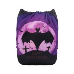 ALVABABY Halloween One Size Positioning Printed Cloth Diaper -Bat (QD41A)