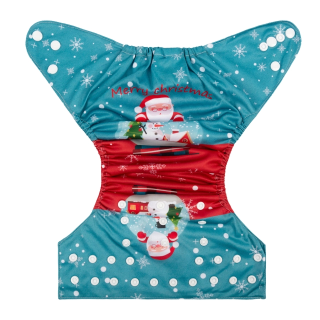 ALVABABY Christmas One Size Positioning Printed Cloth Diaper -Santa claus and snowman (QD57A)