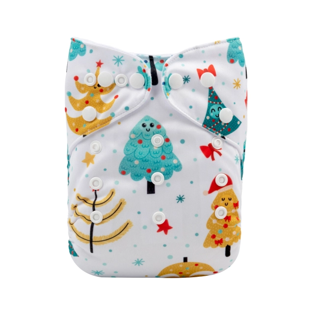 ALVABABY Christmas One Size Positioning Printed Cloth Diaper -Christmas tree (QD56A)