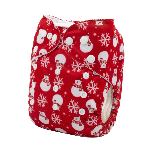 ALVABABY Christmas One Size Print Pocket Cloth Diaper -Snowman(Q75A)