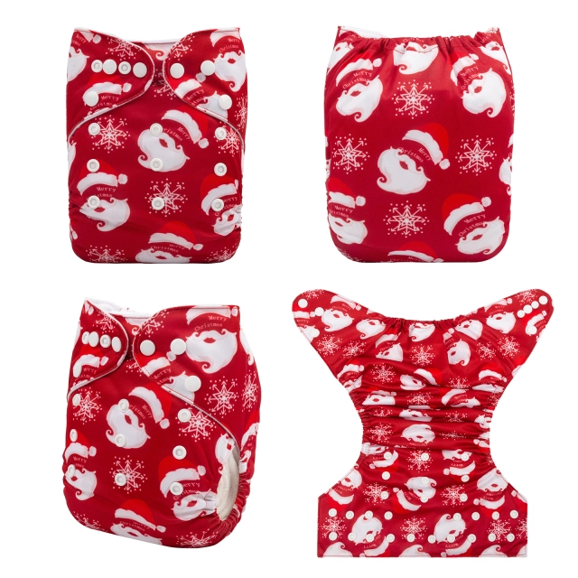 ALVABABY Christmas One Size Positioning Printed Cloth Diaper -Santa Claus and snowflakes(QD47A)