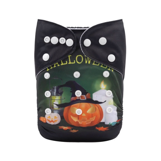 ALVABABY Halloween One Size Positioning Printed Cloth Diaper pumpkin lantern  (QD37A)