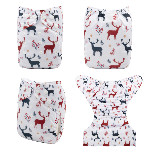 ALVABABY Christmas One Size Positioning Printed Cloth Diaper -Elk (QD48A)