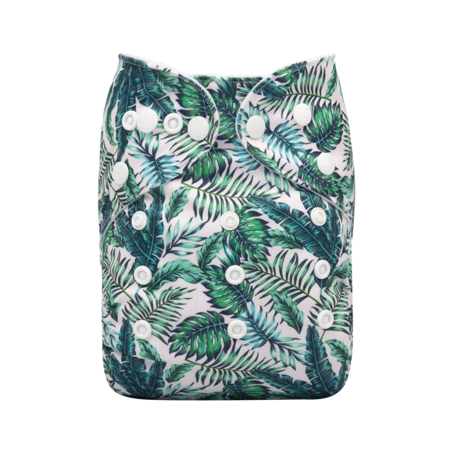 ALVABABY One Size Print Pocket Cloth Diaper -Green leaves(H300A)