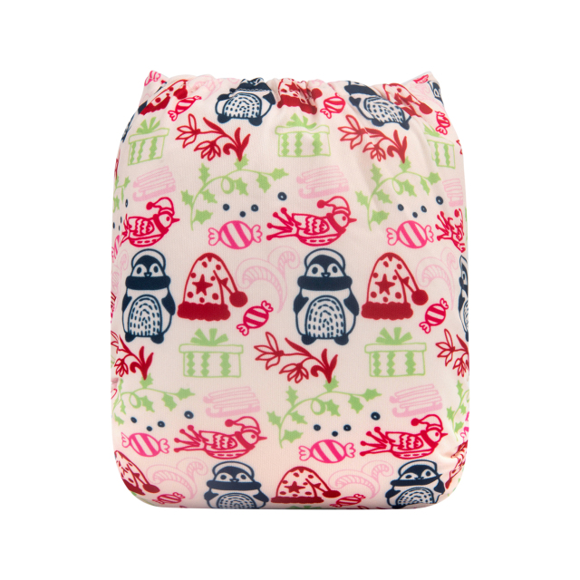 ALVABABY Christmas One Size Print Pocket Cloth Diaper -Penguin and christmas hat (Q71A)