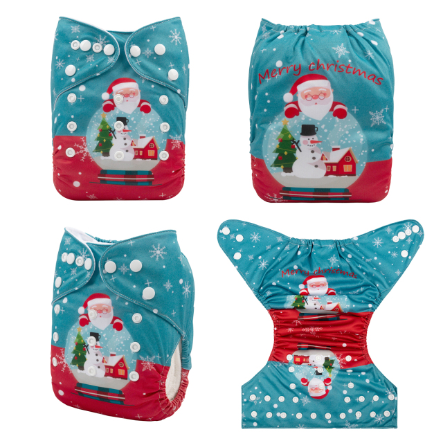 ALVABABY Christmas One Size Positioning Printed Cloth Diaper -Santa claus and snowman (QD57A)