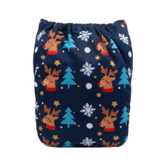 ALVABABY Christmas One Size Positioning Printed Cloth Diaper -Reindeer(QD49A)