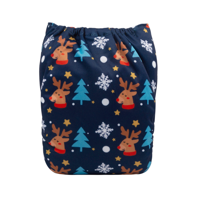ALVABABY Christmas One Size Positioning Printed Cloth Diaper -Reindeer(QD49A)