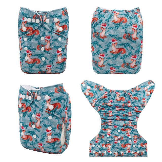 ALVABABY Christmas One Size Positioning Printed Cloth Diaper -Fawn (QD52A)