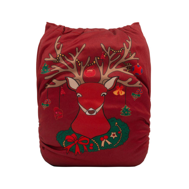ALVABABY Christmas One Size Positioning Printed Cloth Diaper -Elk (QD54A)