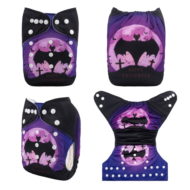 ALVABABY Halloween One Size Positioning Printed Cloth Diaper -Bat (QD41A)
