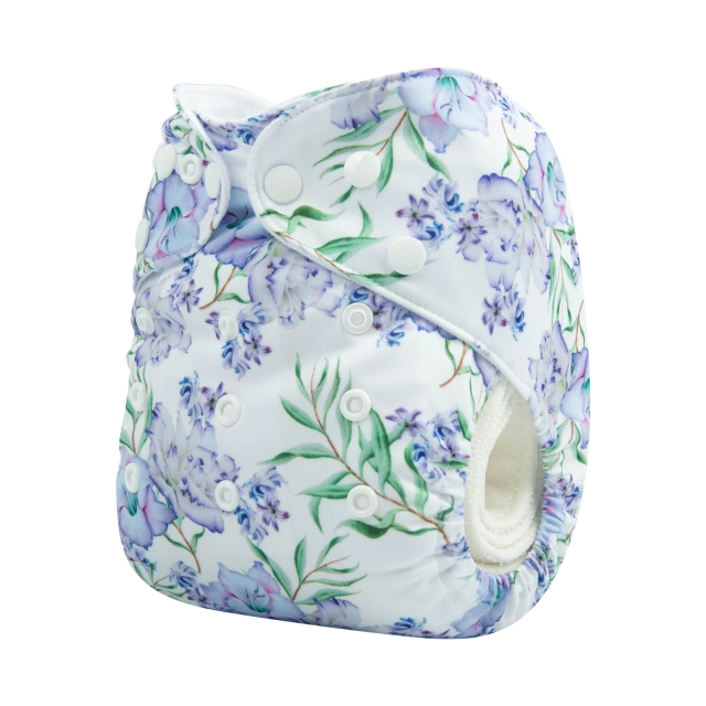 ALVABABY One Size Print Pocket Cloth Diaper -Purple flowers(H308A)