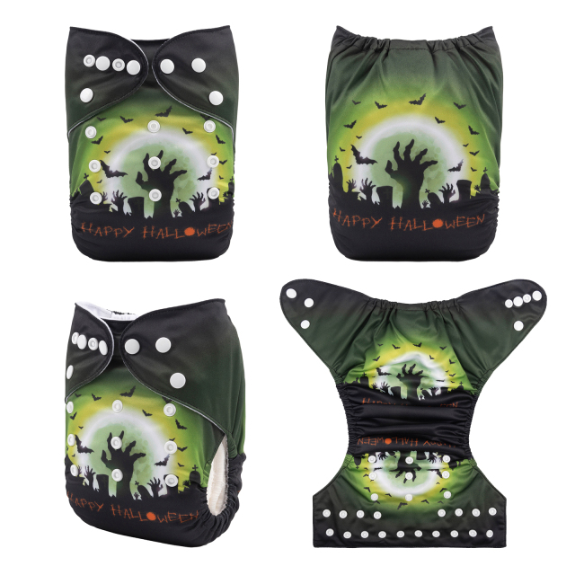 ALVABABY Halloween One Size Positioning Printed Cloth Diaper Cemetery (QD38A)