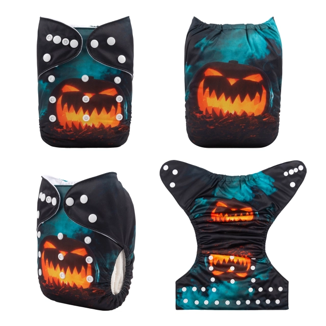 ALVABABY Halloween One Size Positioning Printed Cloth Diaper -Pumpkin lantern(QD44A)