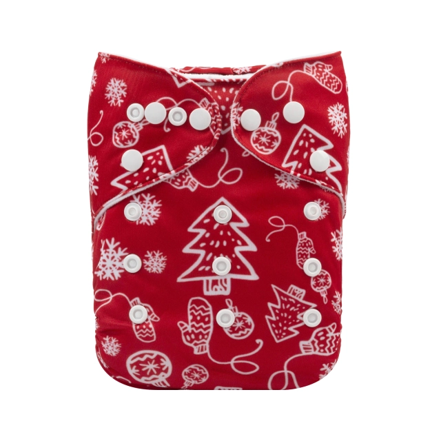 ALVABABY Christmas One Size Print Pocket Cloth Diaper -Christmas tree and snowflakes(Q74A)