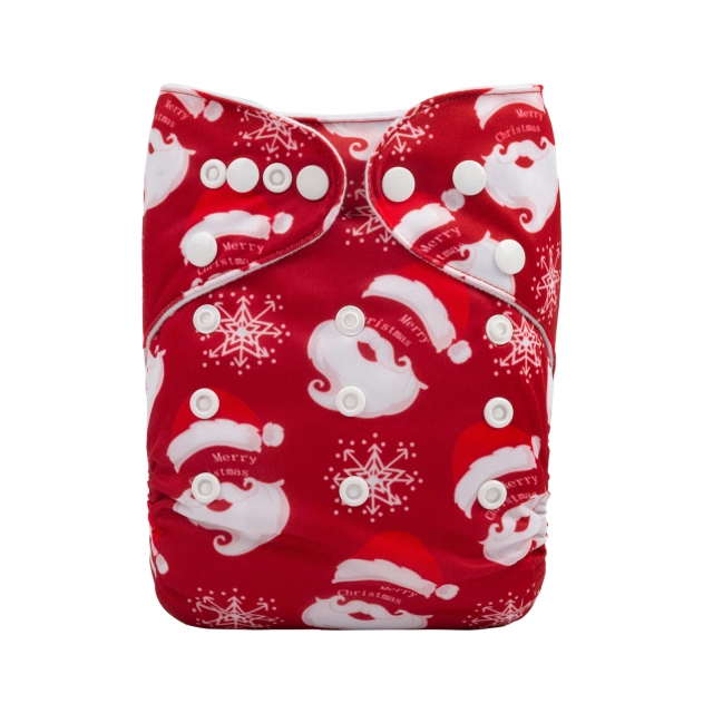 ALVABABY Christmas One Size Positioning Printed Cloth Diaper -Santa Claus and snowflakes(QD47A)