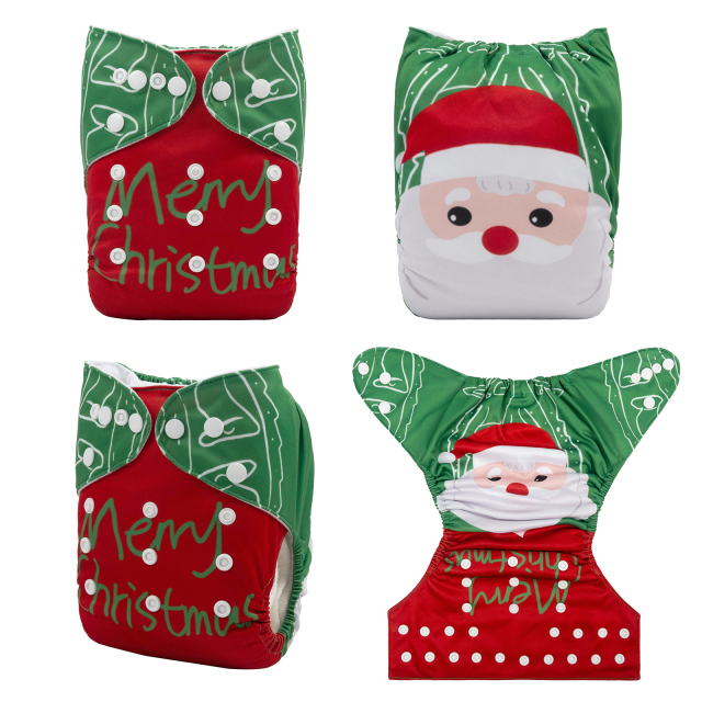 ALVABABY Christmas One Size Positioning Printed Cloth Diaper -Santa Claus(QD55A)