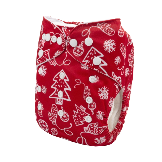 ALVABABY Christmas One Size Print Pocket Cloth Diaper -Christmas tree and snowflakes(Q74A)