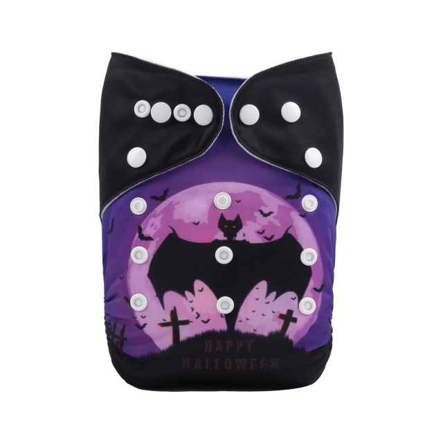 ALVABABY Halloween One Size Positioning Printed Cloth Diaper -Bat (QD41A)