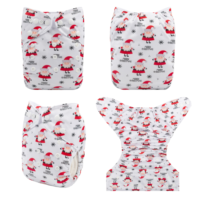 ALVABABY Christmas One Size Positioning Printed Cloth Diaper -Santa Claus (QD51A)