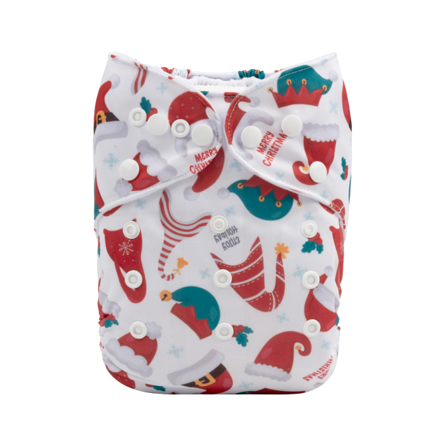 ALVABABY Christmas One Size Print Pocket Cloth Diaper -Christmas hats(Q76A)