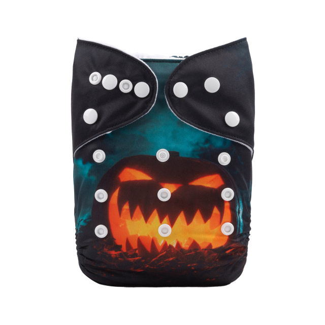 ALVABABY Halloween One Size Positioning Printed Cloth Diaper -Pumpkin lantern(QD44A)