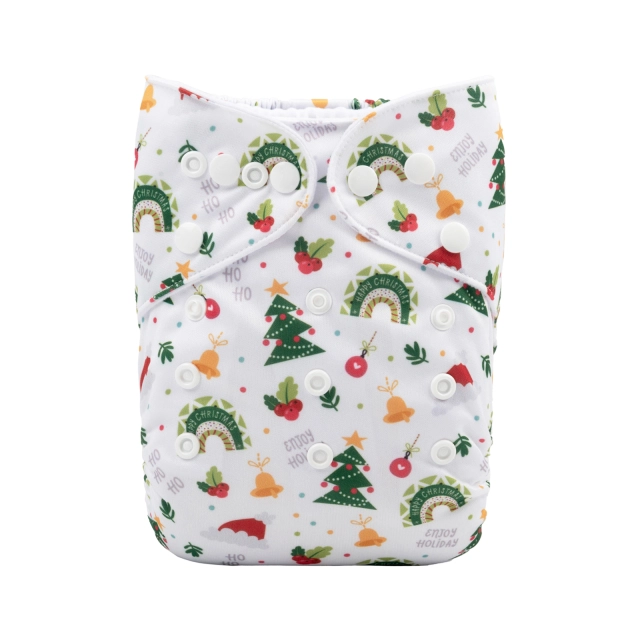 ALVABABY Christmas One Size Positioning Printed Cloth Diaper -Christmas tree and Christmas hat (QD50A)