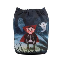 ALVABABY Halloween One Size Positioning Printed Cloth Diaper -Little boy and ghost(QD43A)