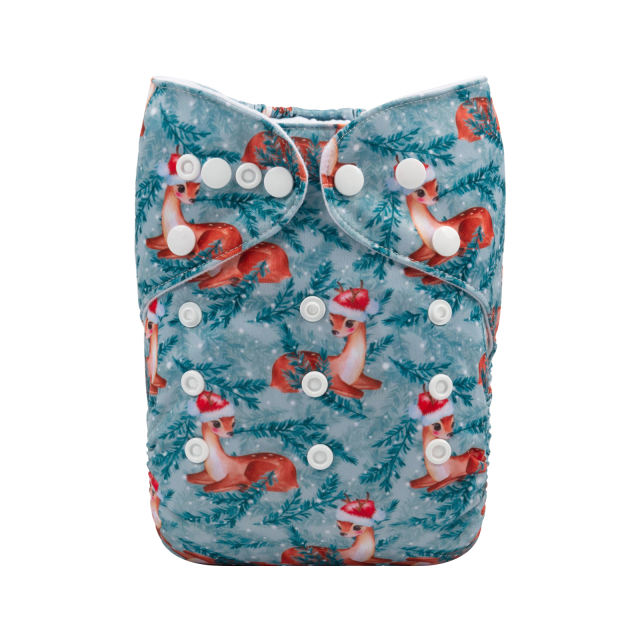 ALVABABY Christmas One Size Positioning Printed Cloth Diaper -Fawn (QD52A)