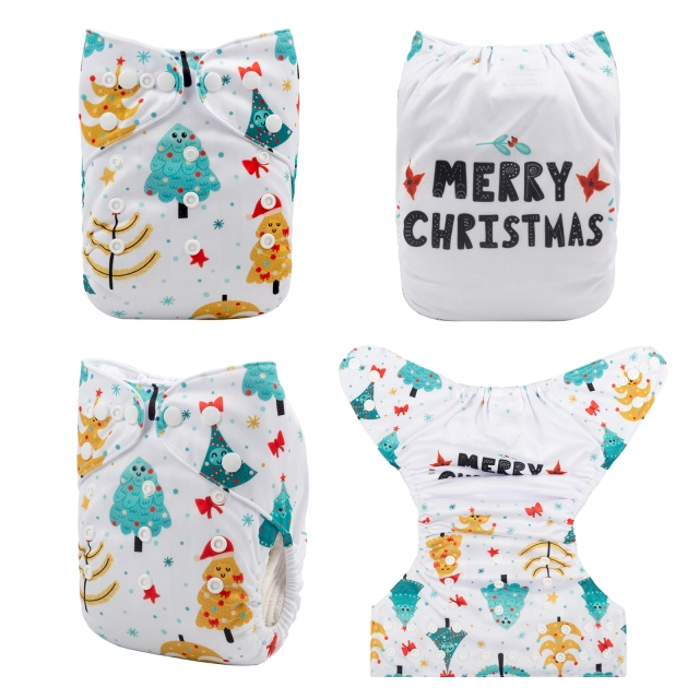 ALVABABY Christmas One Size Positioning Printed Cloth Diaper -Christmas tree (QD56A)