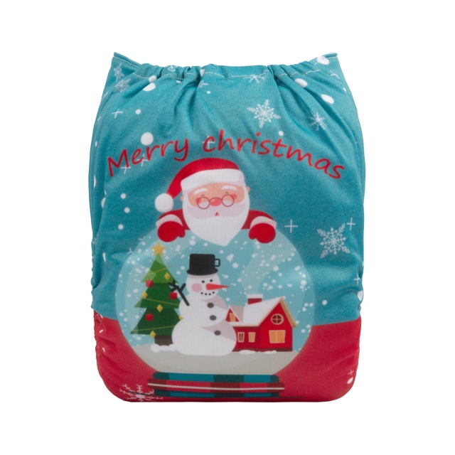 ALVABABY Christmas One Size Positioning Printed Cloth Diaper -Santa claus and snowman (QD57A)