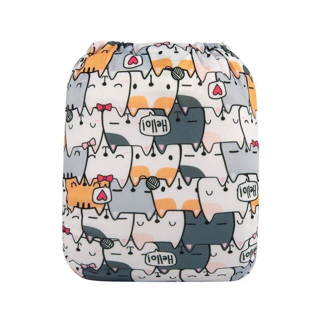 ALVABABY One Size Print Pocket Cloth Diaper -Cute Cats(H286A)