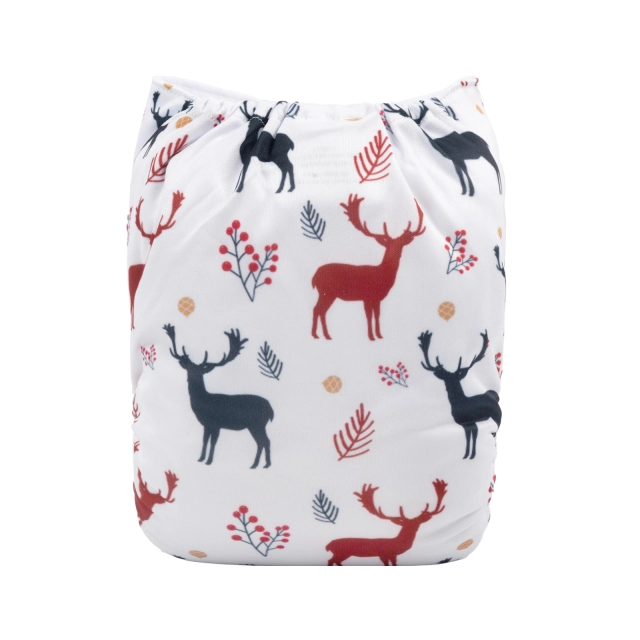 ALVABABY Christmas One Size Positioning Printed Cloth Diaper -Elk (QD48A)