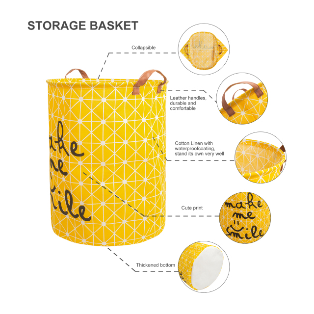 ALVABABY Collapsible Storage basket with Durable Handle, Round Cotton Linen Waterproof Storage Bin (SN-Y01)