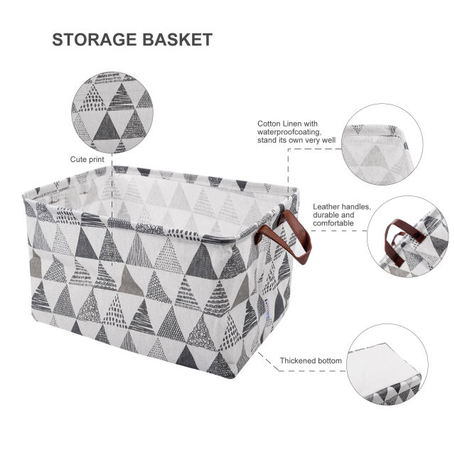 ALVABABY Collapsible Storage basket with Durable Handle, Rectangular Cotton Linen Waterproof Storage Bin (SN-F11A)