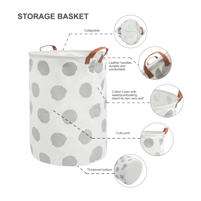 ALVABABY Collapsible Storage basket with Durable Handle, Round Cotton Linen Waterproof Storage Bin (SN-Y02)