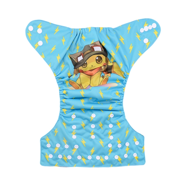 ALVABABY One Size Positioning Printed Cloth Diaper -Pikachu (YD64A)