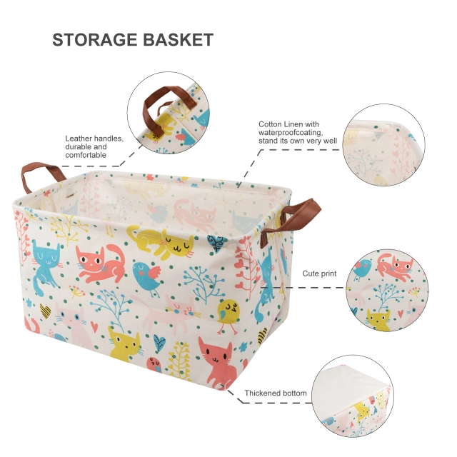 ALVABABY Collapsible Storage basket with Durable Handle, Rectangular Cotton Linen Waterproof Storage Bin (SN-F05)